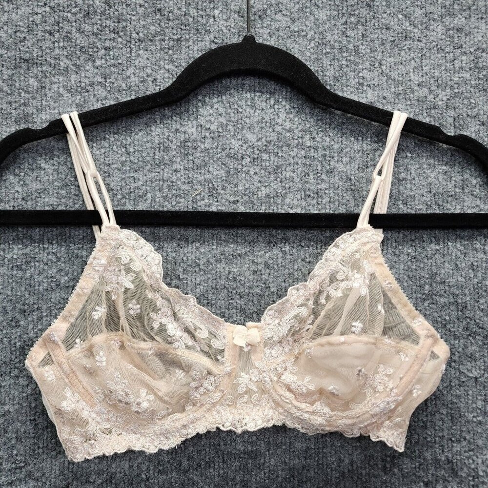Vintage Victoria Secret womens 34C Nude White Floral Lace Sheer 90's Sexy Bra